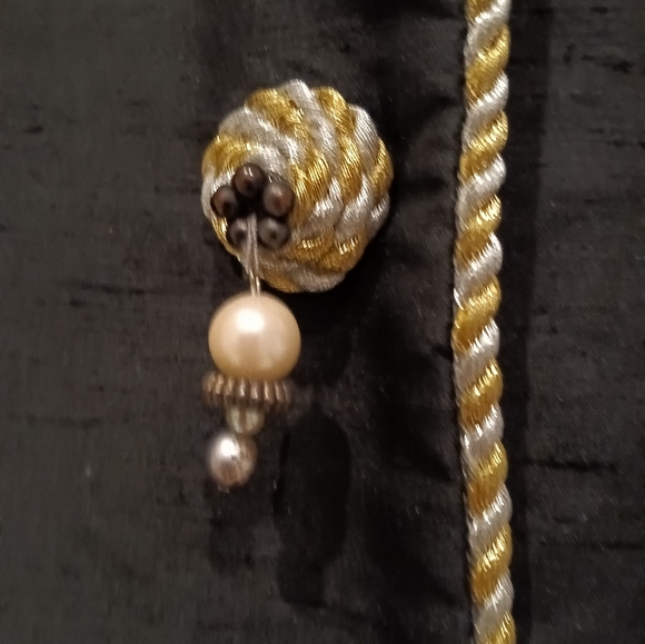 Vintage Couture Craig Signer Black Taffata Silk Gown with Gold Embellishments - Picture 9 of 12